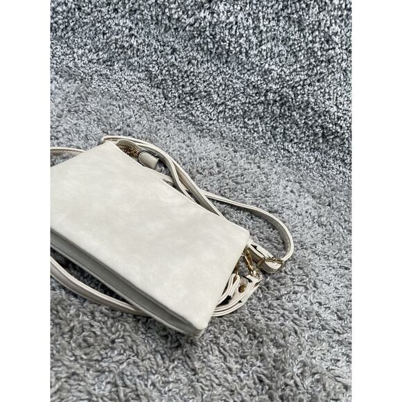 Faux Leather Crossbody Purse Bag Clutch Detachable Strap Small Off White - Picture 5 of 10